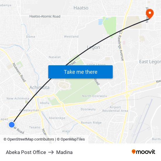 Abeka Post Office to Madina map