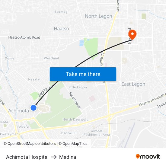 Achimota Hospital to Madina map