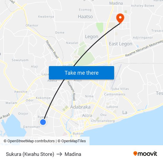 Sukura (Kwahu Store) to Madina map