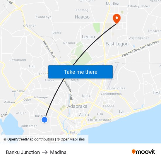 Banku Junction to Madina map