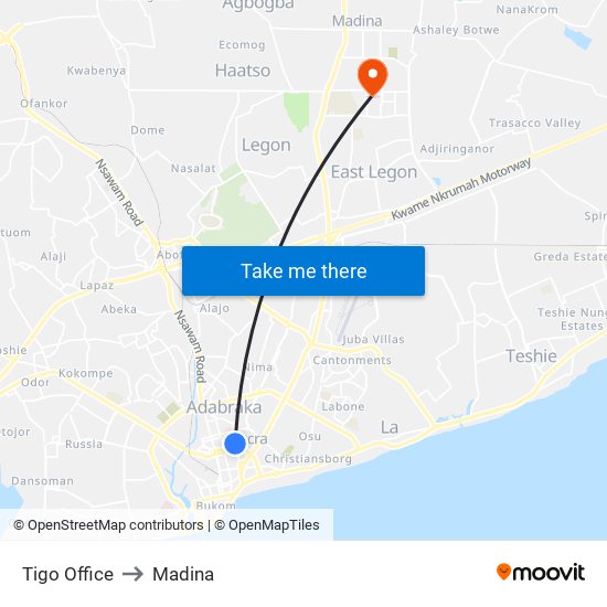 Tigo Office to Madina map