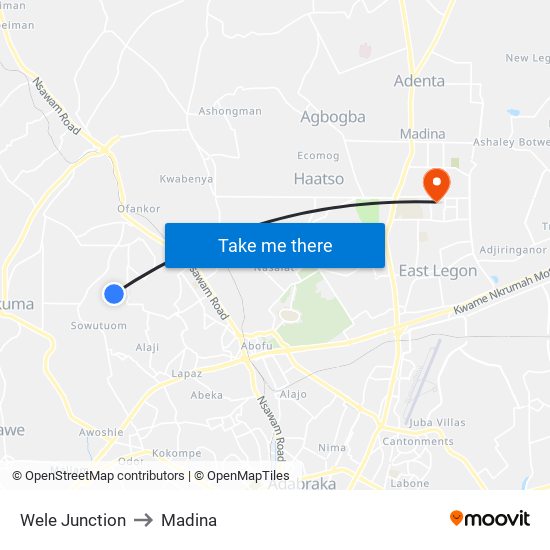 Wele Junction to Madina map