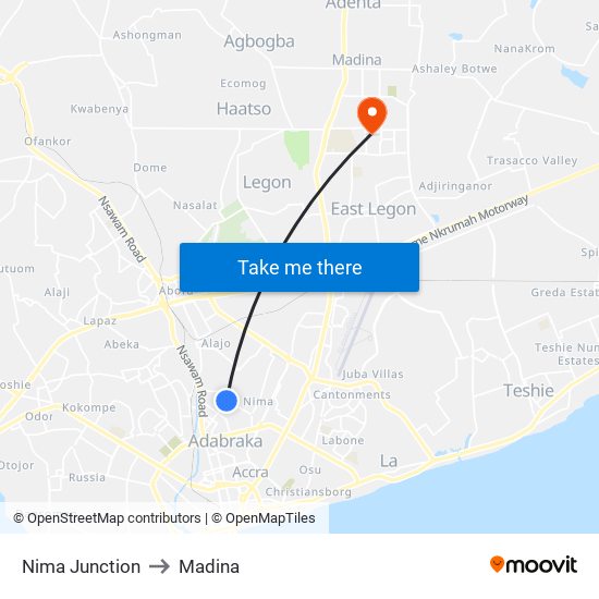 Nima Junction to Madina map