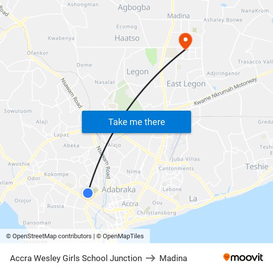 Accra Wesley Girls School Junction to Madina map