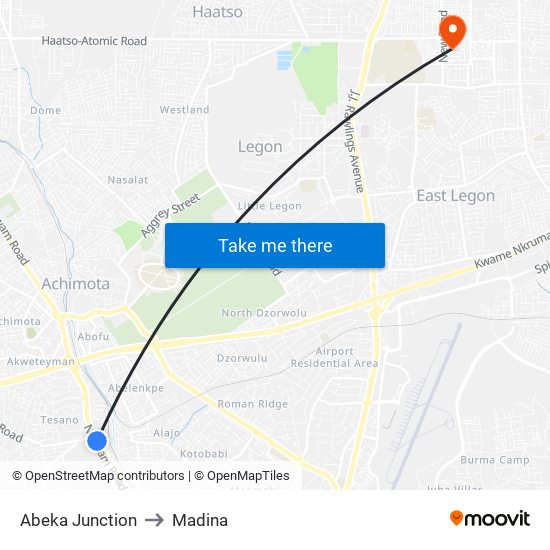 Abeka Junction to Madina map