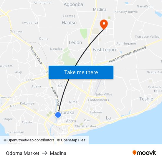 Odorna Market to Madina map