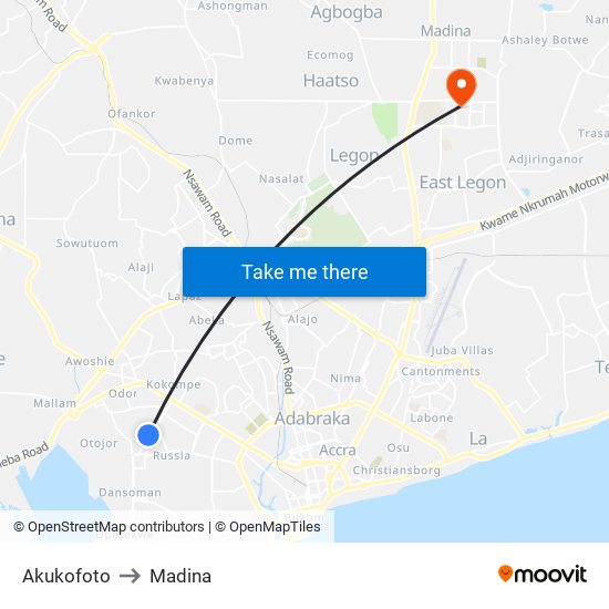 Akukofoto to Madina map