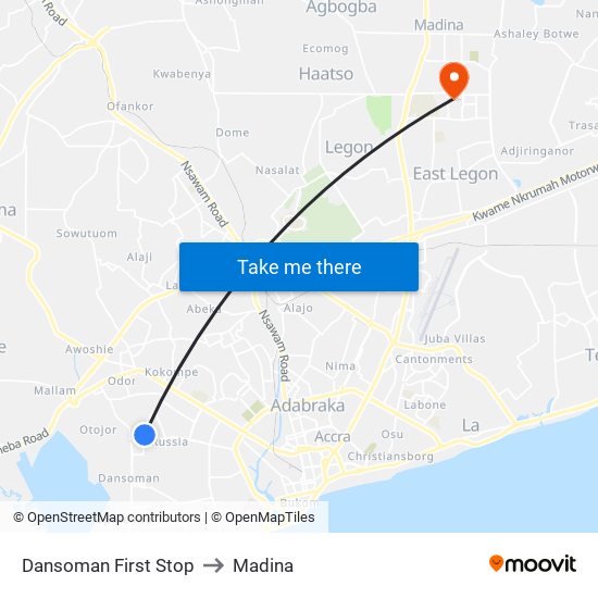 Dansoman First Stop to Madina map