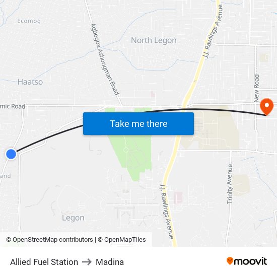 Allied Fuel Station to Madina map