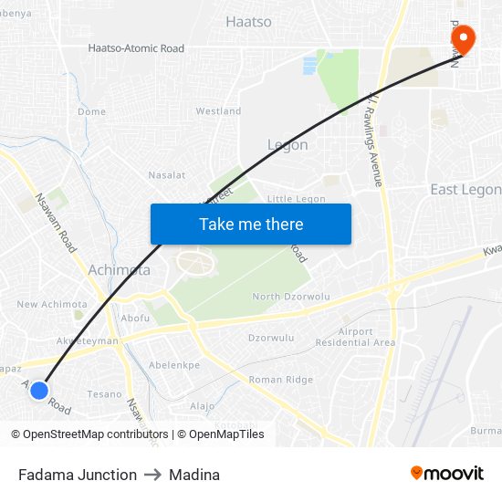 Fadama Junction to Madina map