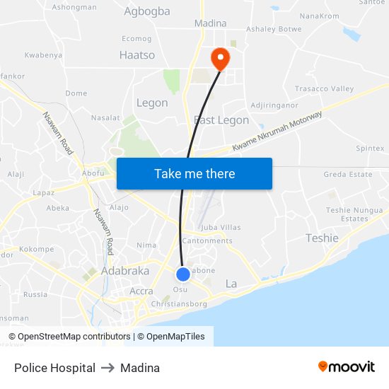Police Hospital to Madina map