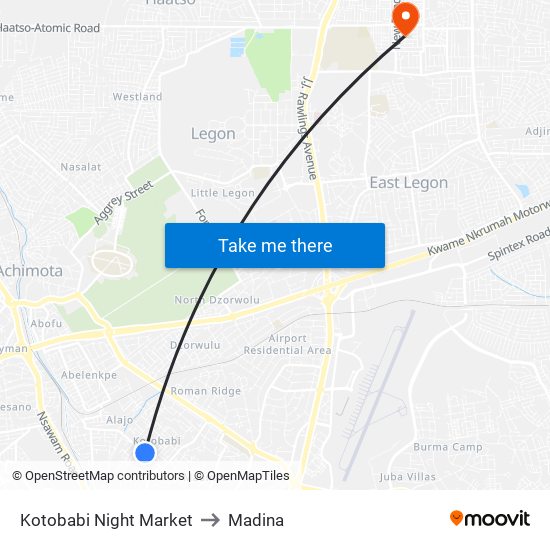 Kotobabi Night Market to Madina map