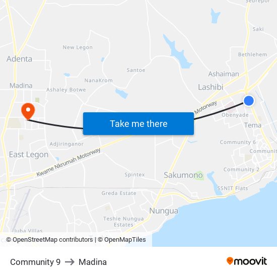 Community 9 to Madina map