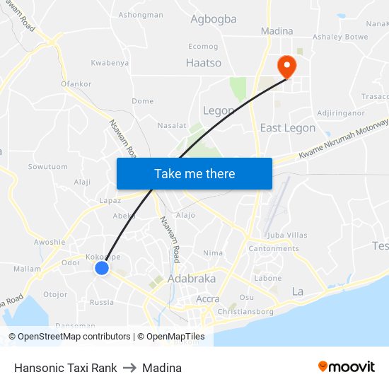 Hansonic Taxi Rank to Madina map