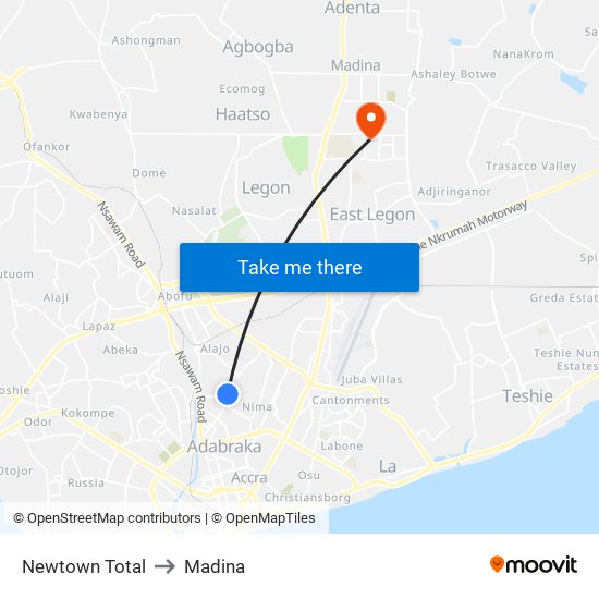 Newtown Total to Madina map