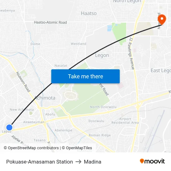 Pokuase-Amasaman Station to Madina map