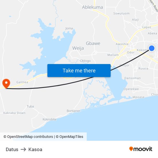 Datus to Kasoa map