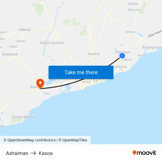 Ashaiman to Kasoa map