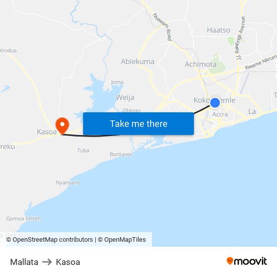 Mallata to Kasoa map