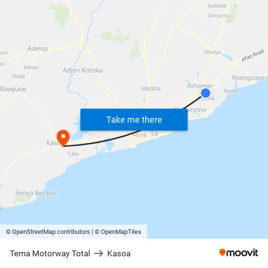 Tema Motorway Total to Kasoa map
