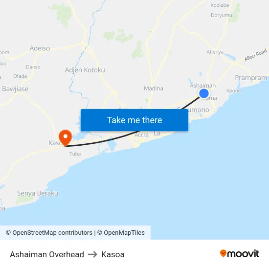 Ashaiman Overhead to Kasoa map