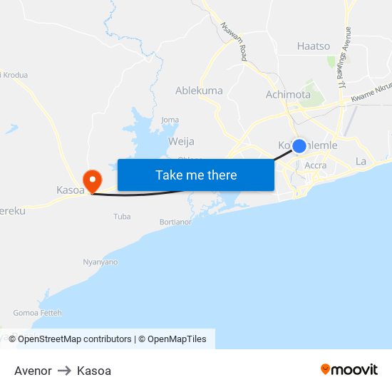 Avenor to Kasoa map