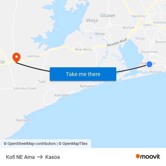 Kofi NE Ama to Kasoa map