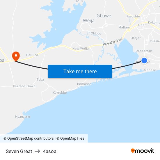 Seven Great to Kasoa map
