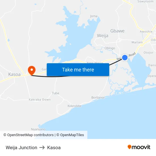 Weija Junction to Kasoa map