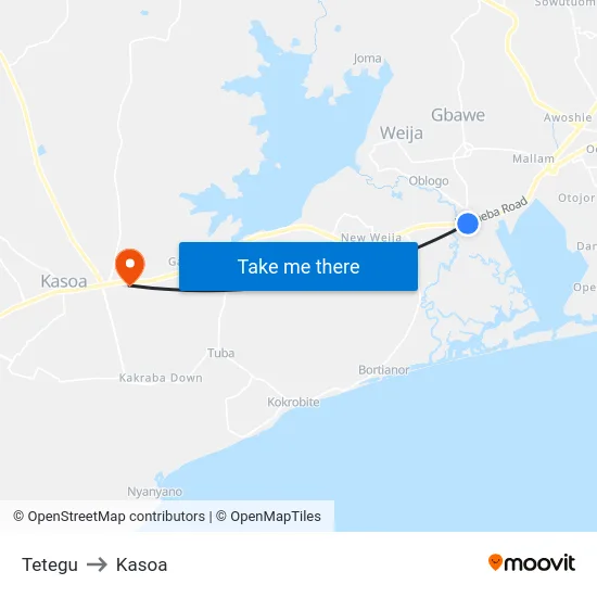 Tetegu to Kasoa map