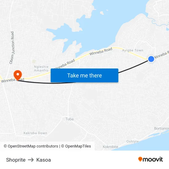 Shoprite to Kasoa map