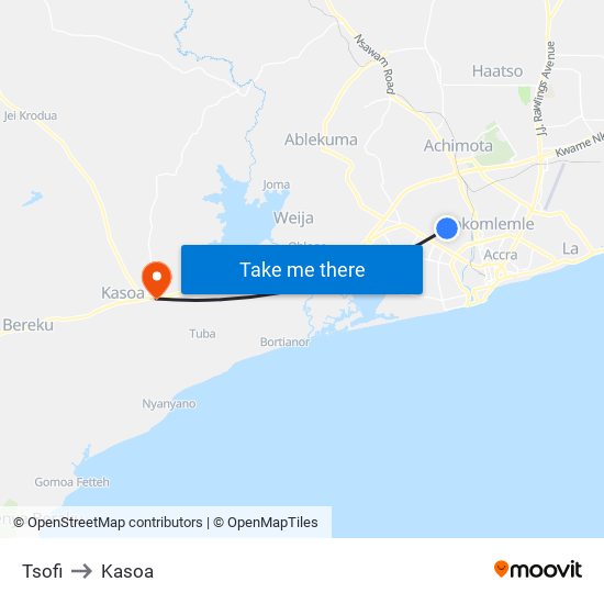 Tsofi to Kasoa map