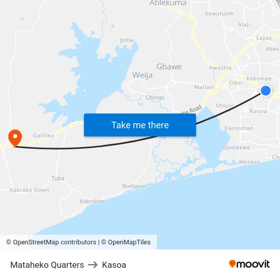 Mataheko Quarters to Kasoa map
