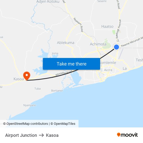 Airport Junction to Kasoa map