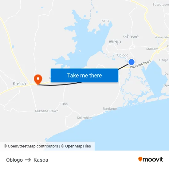 Oblogo to Kasoa map