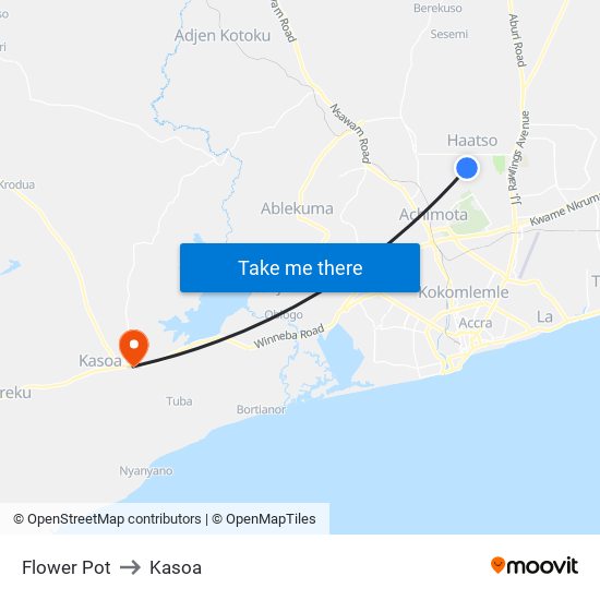 Flower Pot to Kasoa map