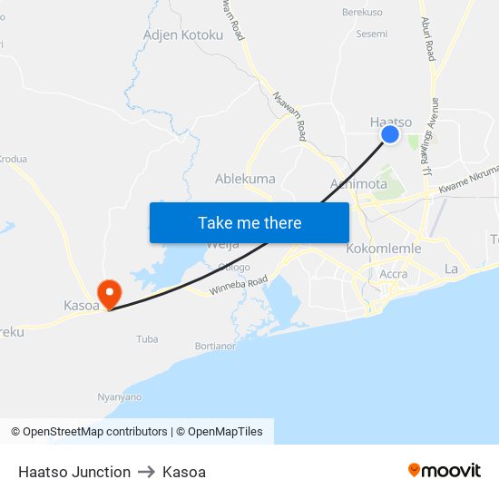 Haatso Junction to Kasoa map
