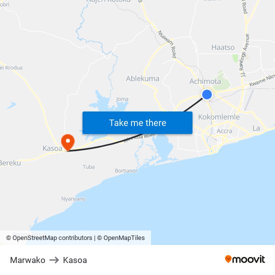 Marwako to Kasoa map
