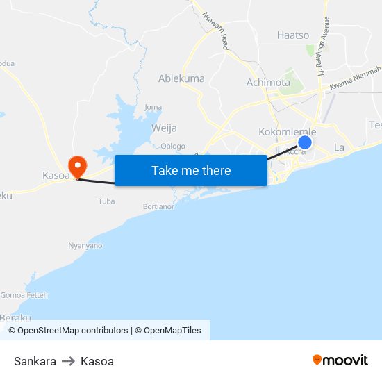 Sankara to Kasoa map