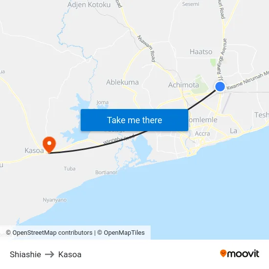 Shiashie to Kasoa map