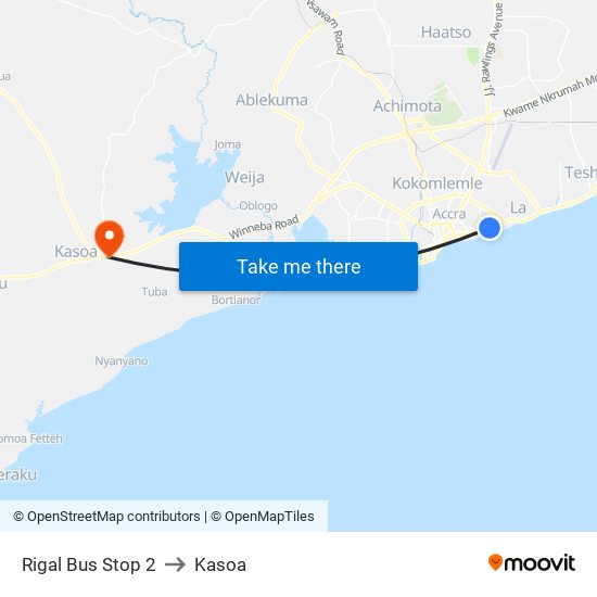 Rigal Bus Stop 2 to Kasoa map