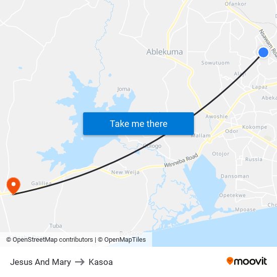 Jesus And Mary to Kasoa map