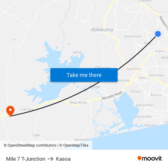 Mile 7 T-Junction to Kasoa map