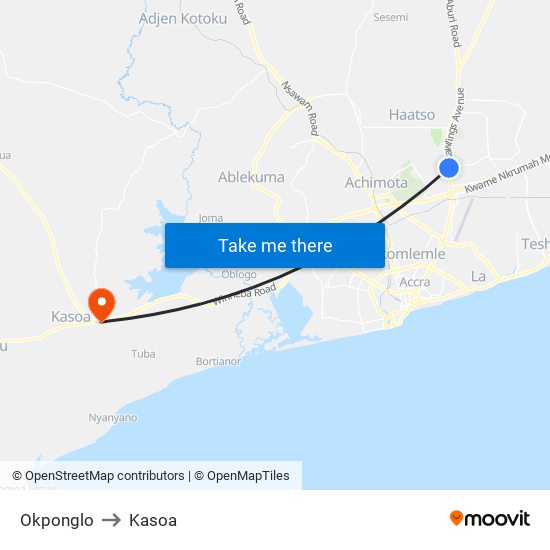 Okponglo to Kasoa map