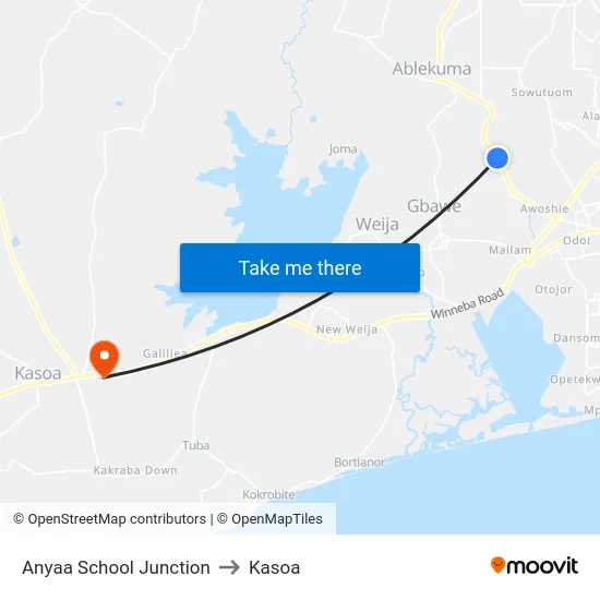 Anyaa School Junction to Kasoa map