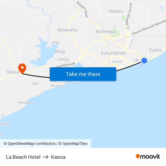 La Beach Hotel to Kasoa map