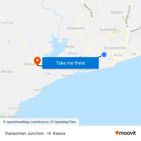 Dansoman Junction to Kasoa map