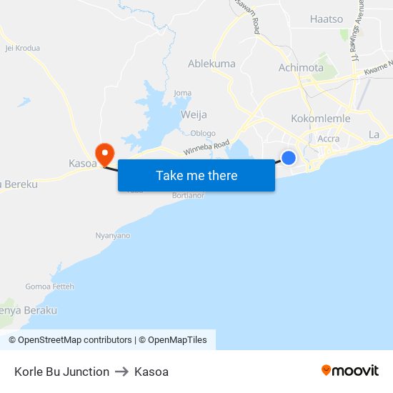 Korle Bu Junction to Kasoa map