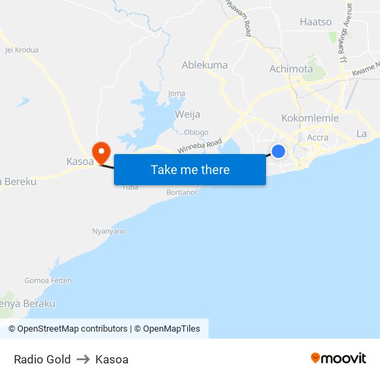 Radio Gold to Kasoa map