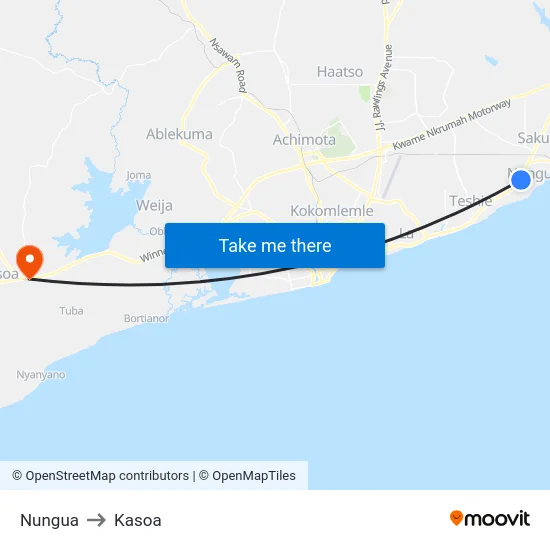 Nungua to Kasoa map